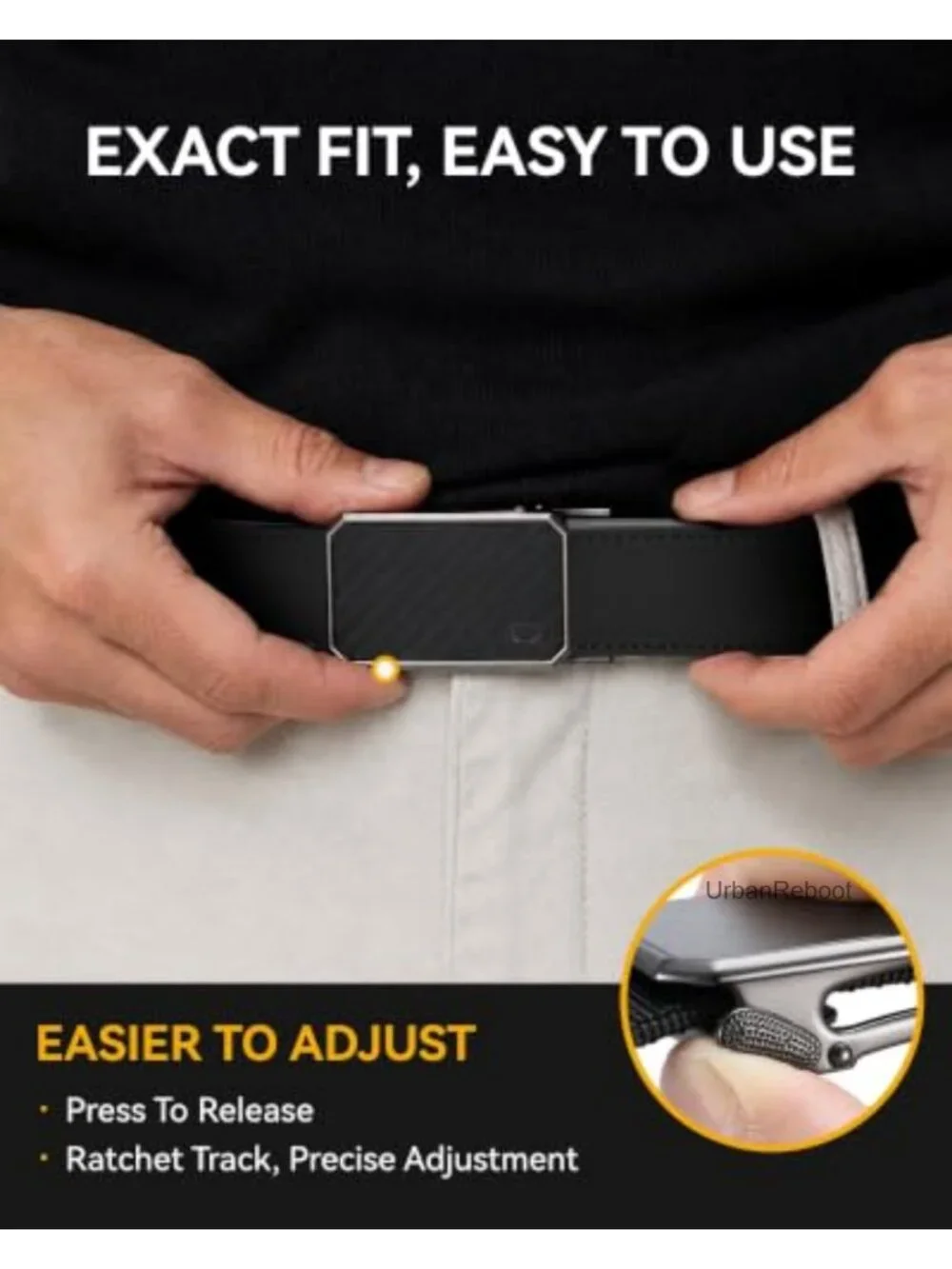 Genuine Leather Ratchet Belt for Men, Adjustable 1 3/8 Inch, Holeless Design